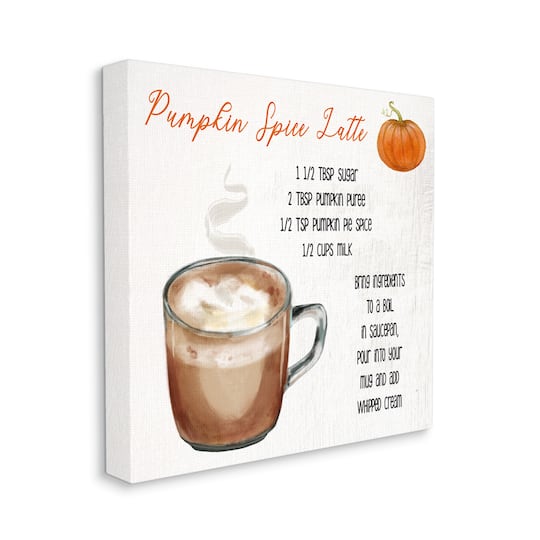 Stupell Industries Pumpkin Spice Latte Farmhouse Coffee Recipe Canvas Wall Art